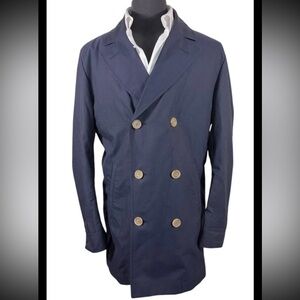 HUGO BOSS WAVER NAVY WATER REPELLENT DOUBLE BREASTED OVERCOAT SZ 40